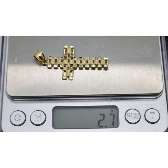 Real 10K Solid Yellow Gold Rlx Railroad Cross Crucifix Texture Pendant 2.7 grams - Picture 5 of 5